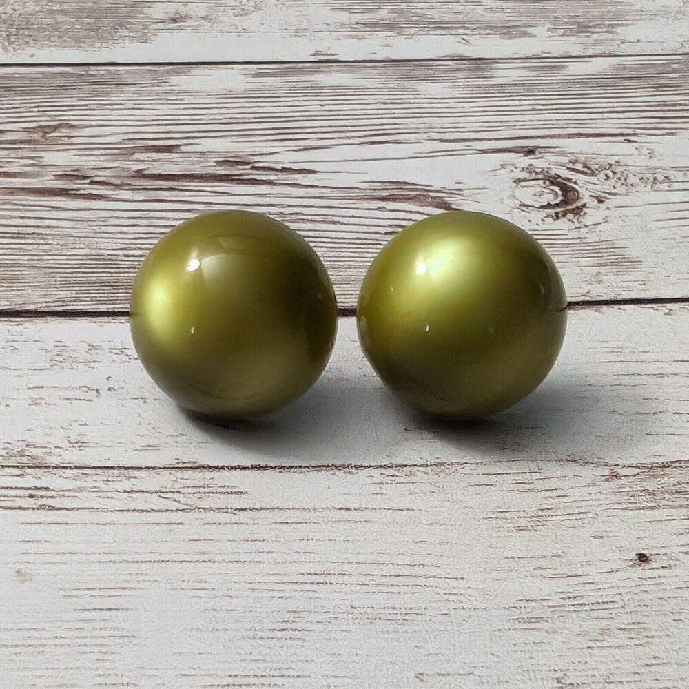 Vintage Screw On Earrings - Domed Metallic Green 7/8"
